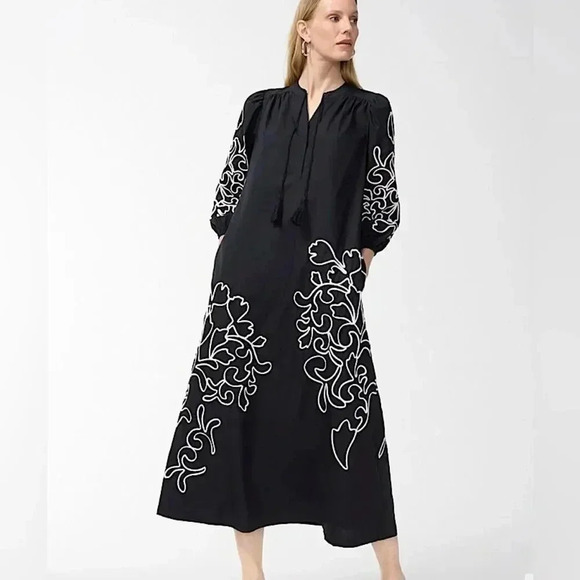 Chico’s Poplin Floral Embroidered Maxi Dress Resort Wear Vacation NWT New - Picture 1 of 17